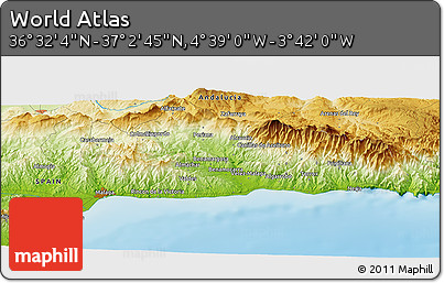 Physical Panoramic Map of the Area around 36° 47' 25" N, 4° 10' 30" W