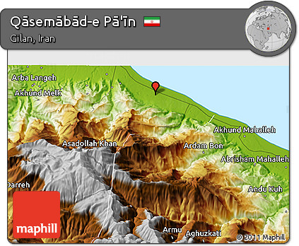 Physical 3D Map of Qāsemābād-e Pā'īn
