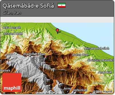 Physical 3D Map of Qāsemābād-e Soflá