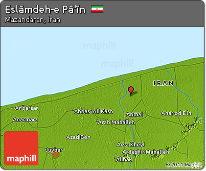 Physical 3D Map of Eslāmdeh-e Pā'īn