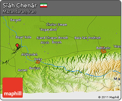 Physical 3D Map of Sīāh Chenār