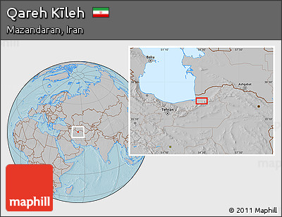 Gray Location Map of Qareh Kīleh, hill shading