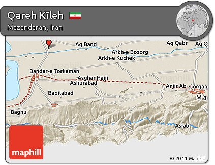 Shaded Relief Panoramic Map of Qareh Kīleh