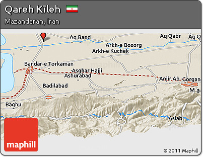 Shaded Relief Panoramic Map of Qareh Kīleh