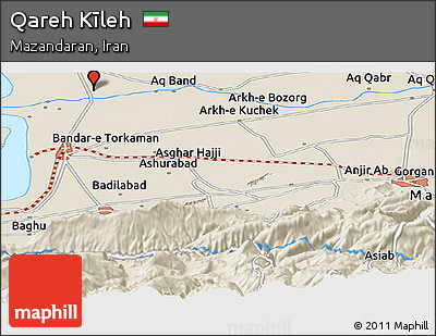 Shaded Relief Panoramic Map of Qareh Kīleh