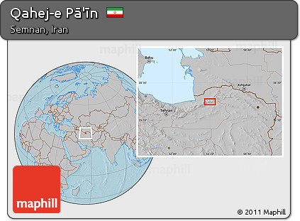 Gray Location Map of Qahej-e Pā'īn, hill shading