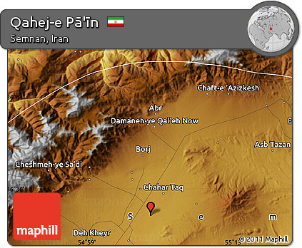 Physical Map of Qahej-e Pā'īn