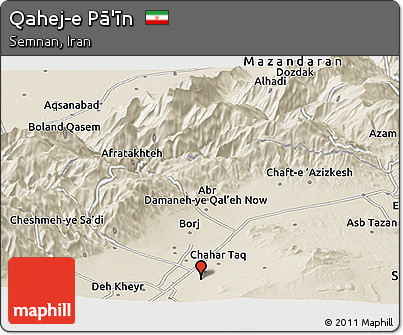 Shaded Relief Panoramic Map of Qahej-e Pā'īn
