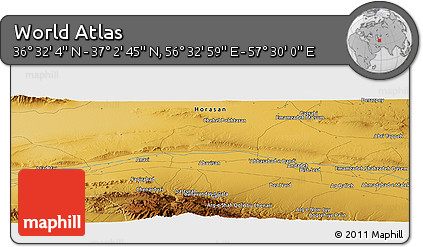 Physical Panoramic Map of the Area around 36° 47' 25" N, 57° 1' 29" E