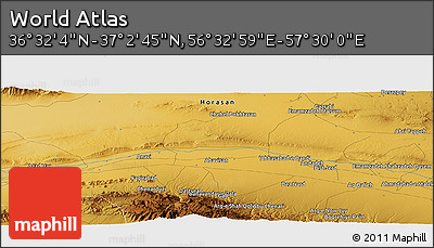 Physical Panoramic Map of the Area around 36° 47' 25" N, 57° 1' 29" E