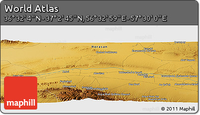 Physical Panoramic Map of the Area around 36° 47' 25" N, 57° 1' 29" E