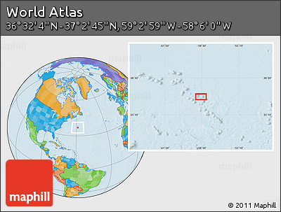 Political Location Map of the Area around 36° 47' 25" N, 58° 34' 30" W