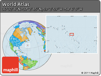 Political Location Map of the Area around 36° 47' 25" N, 58° 34' 30" W
