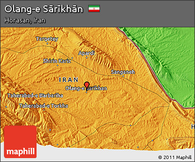 Political 3D Map of Olang-e Sārīkhān