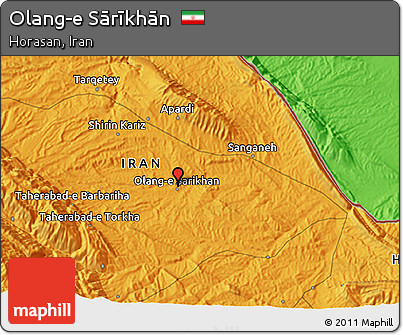Political 3D Map of Olang-e Sārīkhān