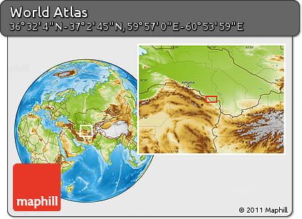 Physical Location Map of the Area around 36° 47' 25" N, 60° 25' 29" E
