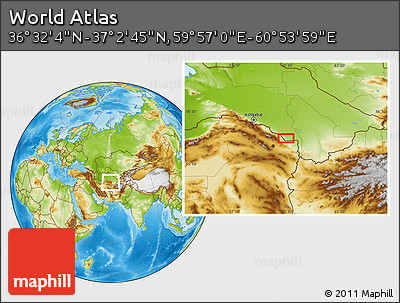 Physical Location Map of the Area around 36° 47' 25" N, 60° 25' 29" E