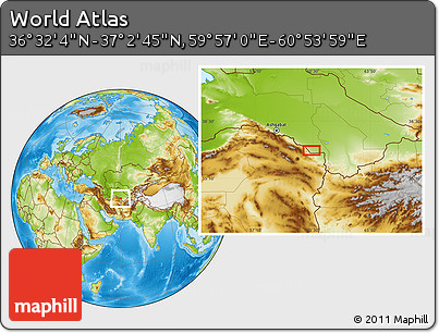 Physical Location Map of the Area around 36° 47' 25" N, 60° 25' 29" E