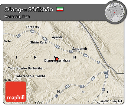 Shaded Relief Map of Olang-e Sārīkhān