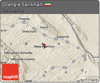 Shaded Relief Map of Olang-e Sārīkhān