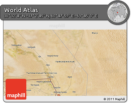 Satellite 3D Map of the Area around 36° 47' 25" N, 61° 16' 29" E