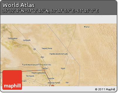 Satellite 3D Map of the Area around 36° 47' 25" N, 61° 16' 29" E