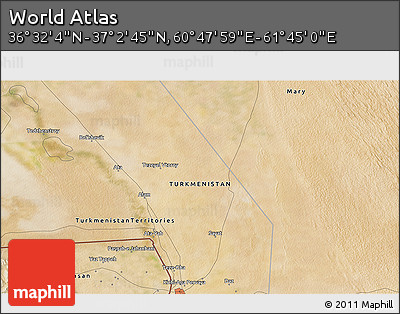 Satellite 3D Map of the Area around 36° 47' 25" N, 61° 16' 29" E