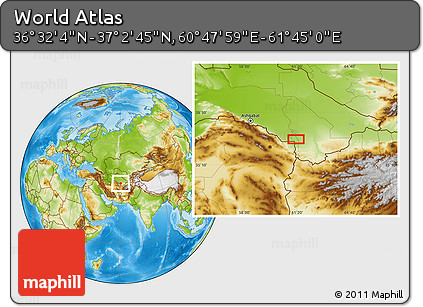 Physical Location Map of the Area around 36° 47' 25" N, 61° 16' 29" E