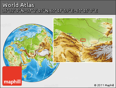 Physical Location Map of the Area around 36° 47' 25" N, 61° 16' 29" E