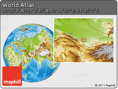 Physical Location Map of the Area around 36° 47' 25" N, 61° 16' 29" E