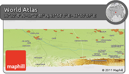 Physical Panoramic Map of the Area around 36° 47' 25" N, 66° 22' 30" E
