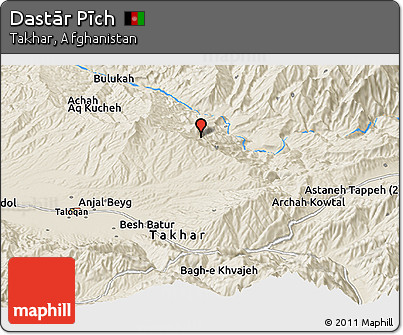 Shaded Relief Panoramic Map of Dastār Pīch