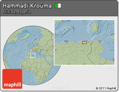 Savanna Style Location Map of Hammâdi Kroûma, hill shading