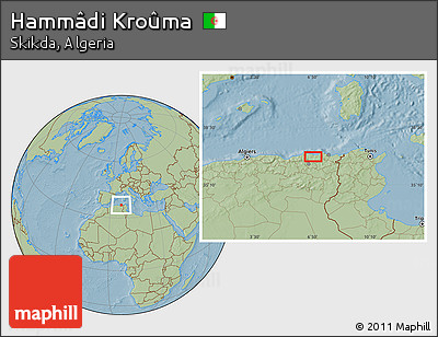 Savanna Style Location Map of Hammâdi Kroûma, hill shading
