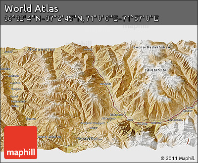 Satellite 3D Map of the Area around 36° 47' 25" N, 71° 28' 29" E