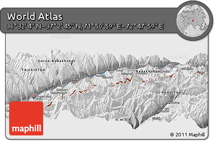 Physical Panoramic Map of the Area around 36° 47' 25" N, 72° 19' 29" E