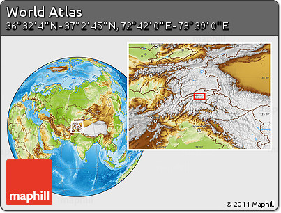 Physical Location Map of the Area around 36° 47' 25" N, 73° 10' 30" E