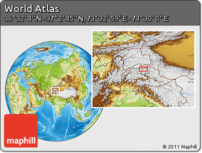 Physical Location Map of the Area around 36° 47' 25" N, 74° 1' 30" E