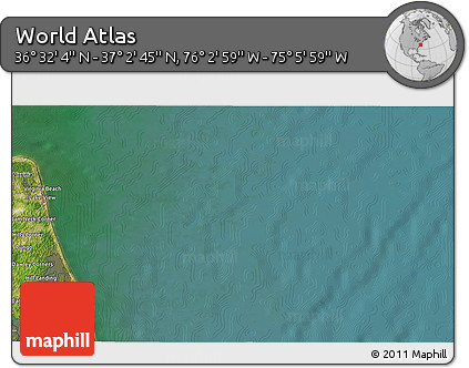 Satellite 3D Map of the Area around 36° 47' 25" N, 75° 34' 29" W