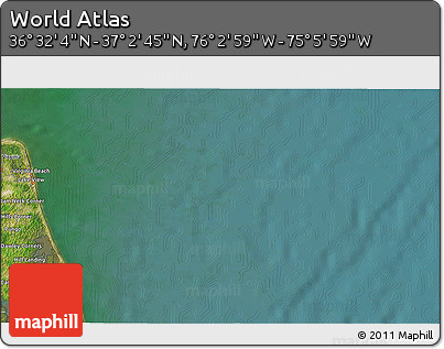 Satellite 3D Map of the Area around 36° 47' 25" N, 75° 34' 29" W