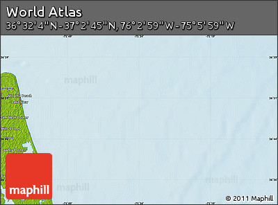 Physical Map of the Area around 36° 47' 25" N, 75° 34' 29" W