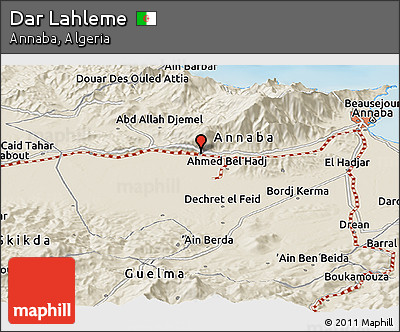 Shaded Relief Panoramic Map of Dar Lahleme