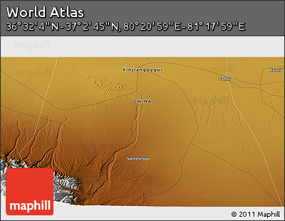 Physical 3D Map of the Area around 36° 47' 25" N, 80° 49' 29" E