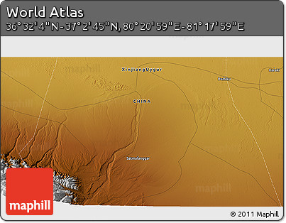 Physical 3D Map of the Area around 36° 47' 25" N, 80° 49' 29" E