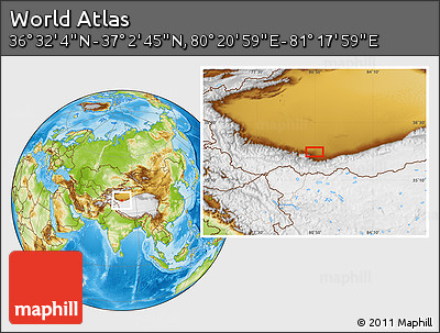 Physical Location Map of the Area around 36° 47' 25" N, 80° 49' 29" E