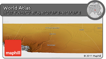 Physical Panoramic Map of the Area around 36° 47' 25" N, 80° 49' 29" E