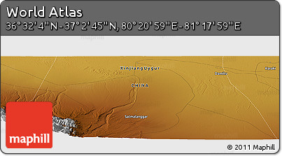 Physical Panoramic Map of the Area around 36° 47' 25" N, 80° 49' 29" E