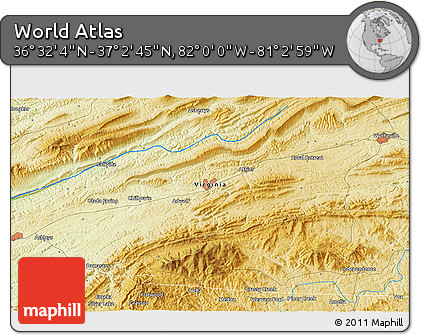 Physical 3D Map of the Area around 36° 47' 25" N, 81° 31' 30" W