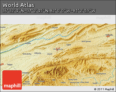 Physical 3D Map of the Area around 36° 47' 25" N, 81° 31' 30" W