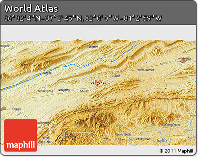 Physical 3D Map of the Area around 36° 47' 25" N, 81° 31' 30" W